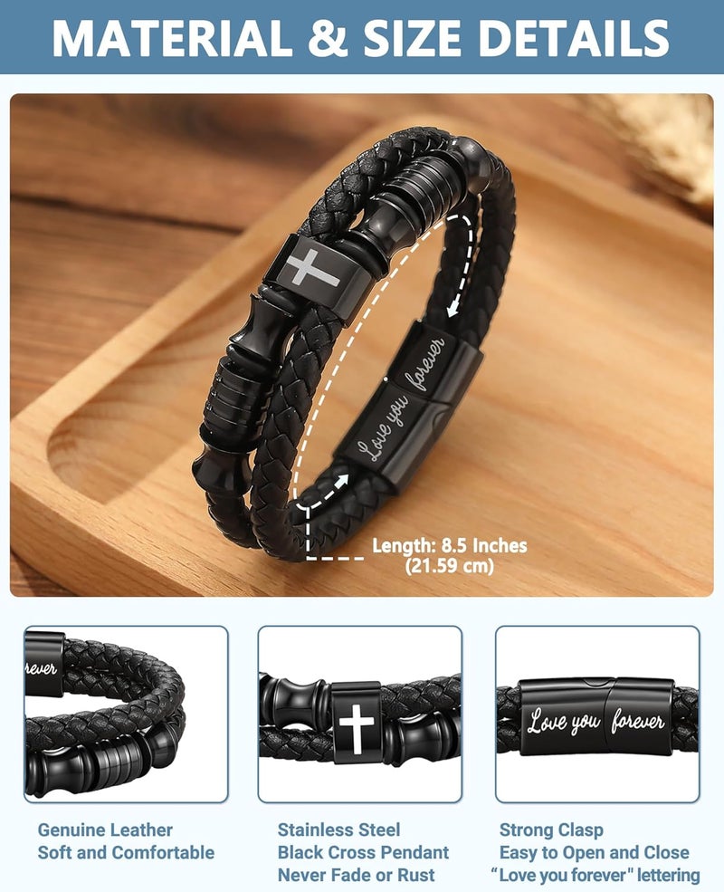 UNGENT THEM Joshua 1:9 Encouraging Christian Birthday Gifts for Boys Teens Men, Bible Verse Leather Cross Bracelet - Image 4